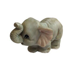 Homco Baby Gray Elephant Figurine #1400 Walking Trunk Up Vintage Miniature 2.5"